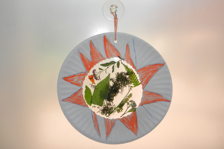 Art project with green leaves